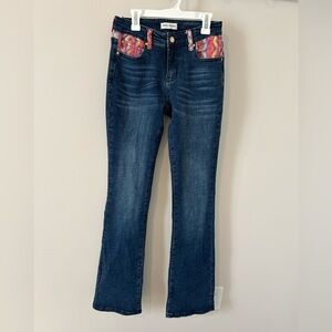 Ranch Dress’n Bootcut Jeans Size 2 Pink Aztec Long 35” Inseam Western